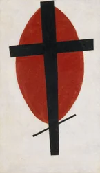 Suprematismo místico, cruz negra sobre óvalo rojo